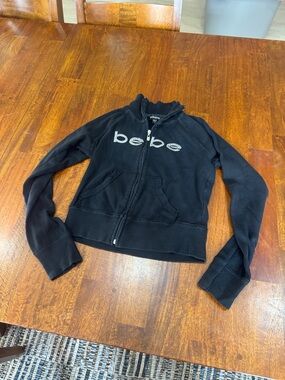 Y2K bebe Black Zip-Up Bomber Sweater/ Jacket with Logo